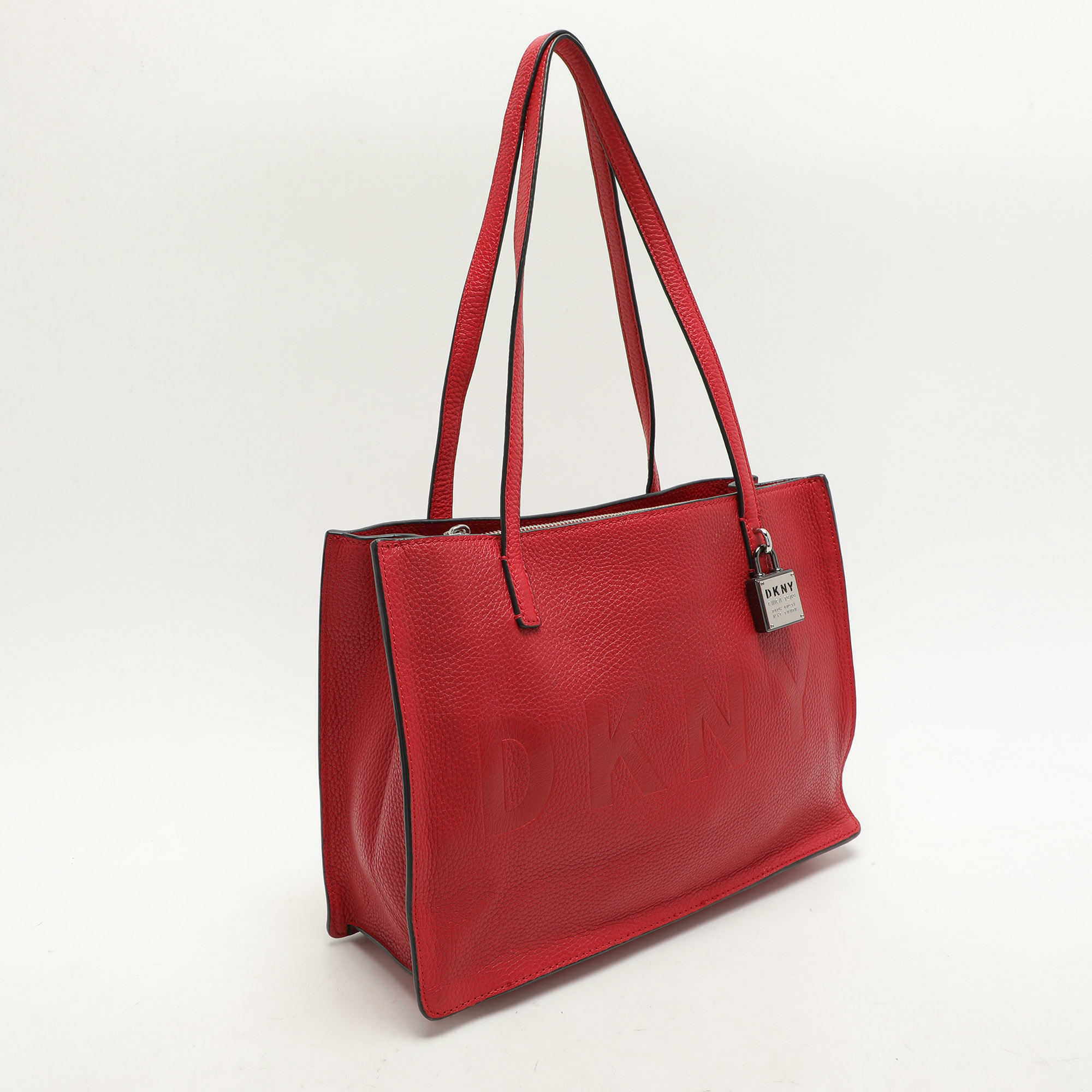 Dkny Red Leather Logo Embossed Tote