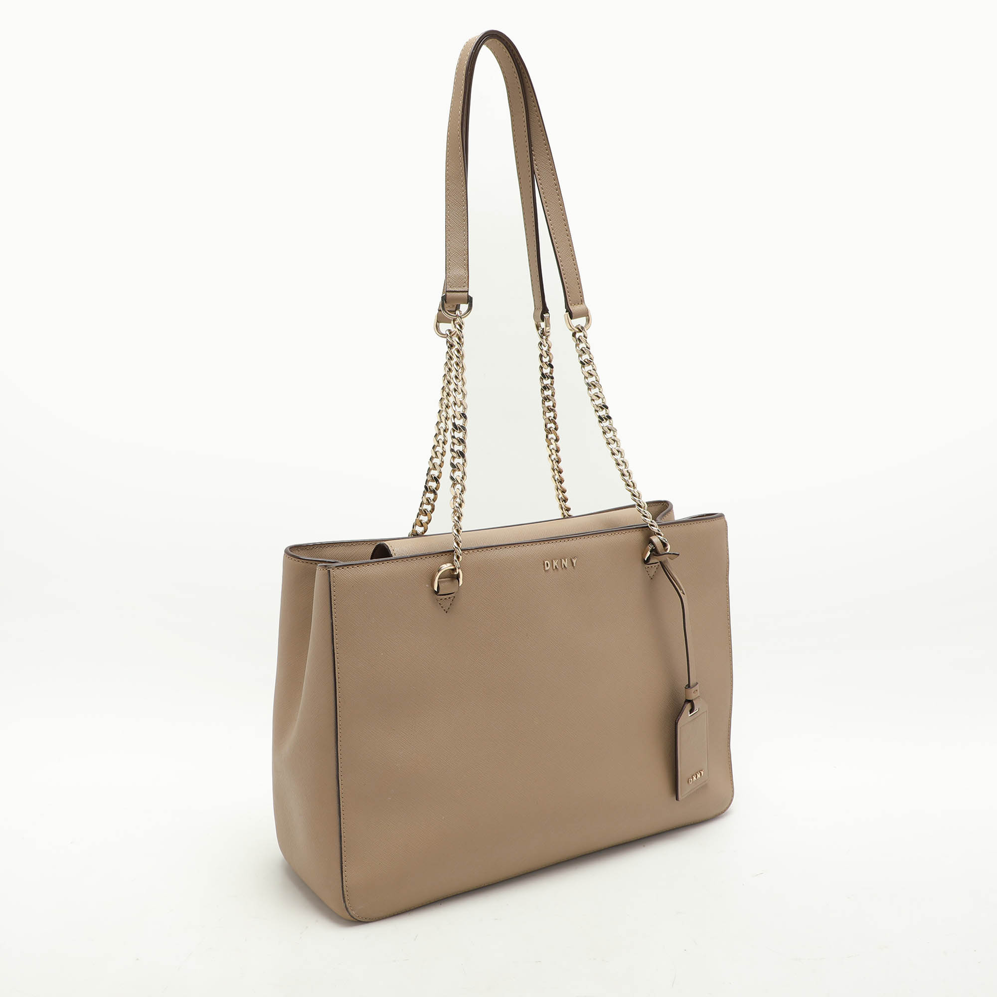 DKNY Beige Leather Bryant Park Chain Tote