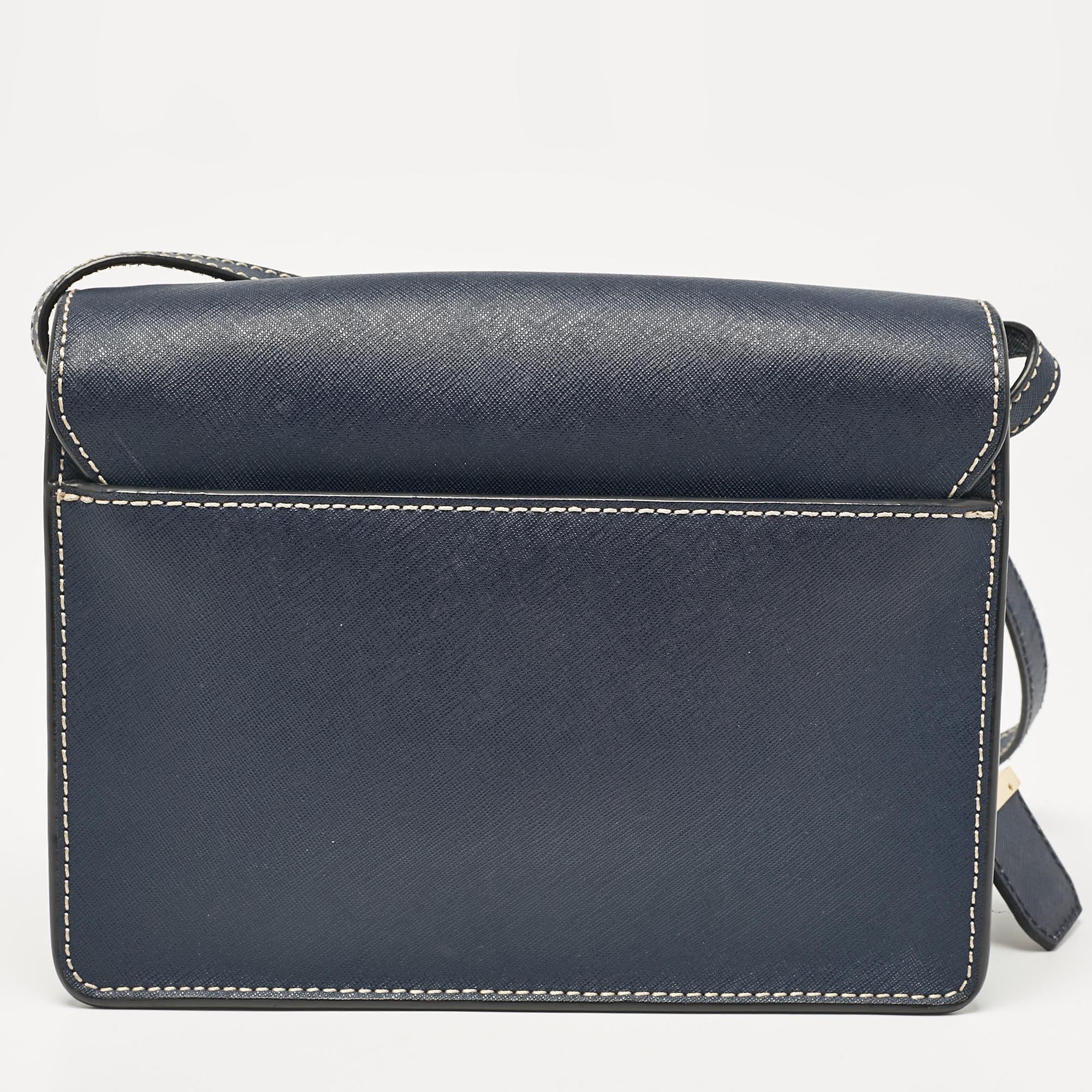 DKNY Navy Blue Saffiano Leather Envelope Flap Shoulder Bag