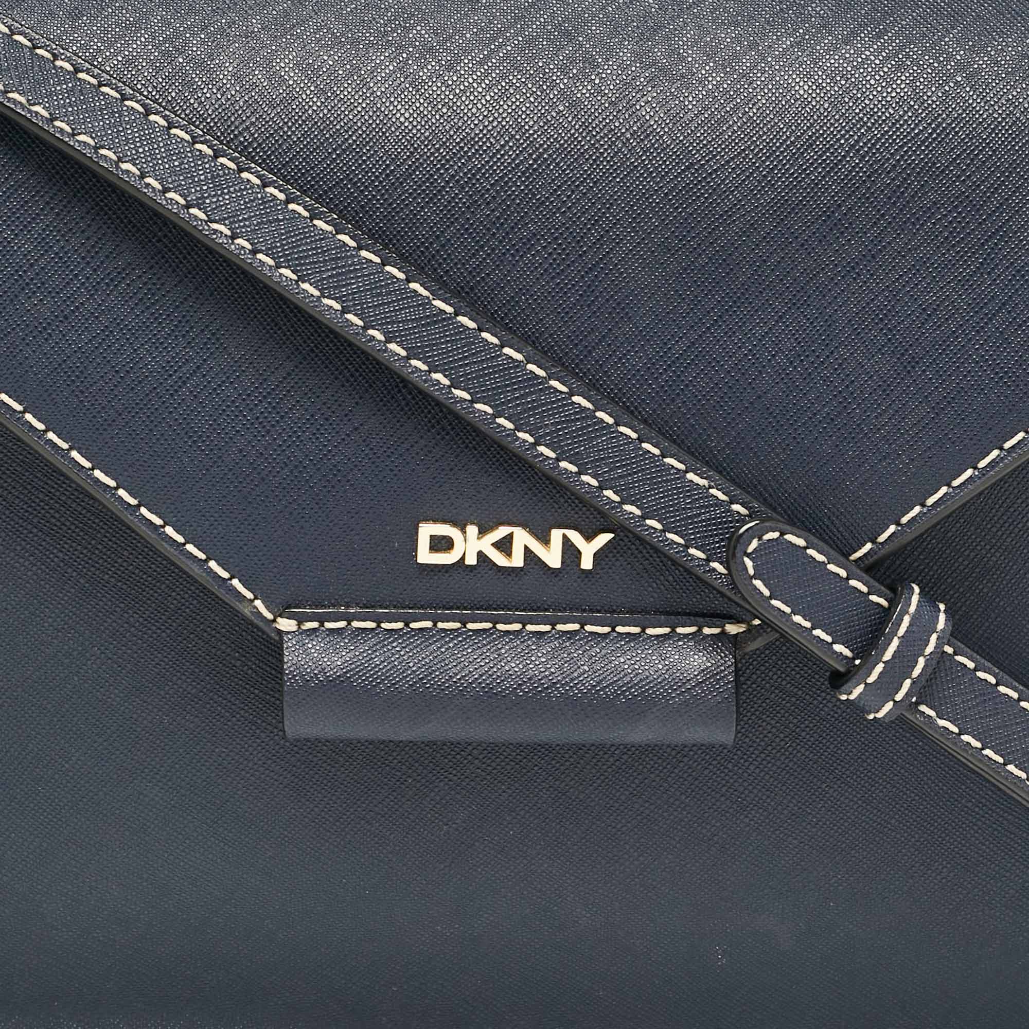 DKNY Navy Blue Saffiano Leather Envelope Flap Shoulder Bag