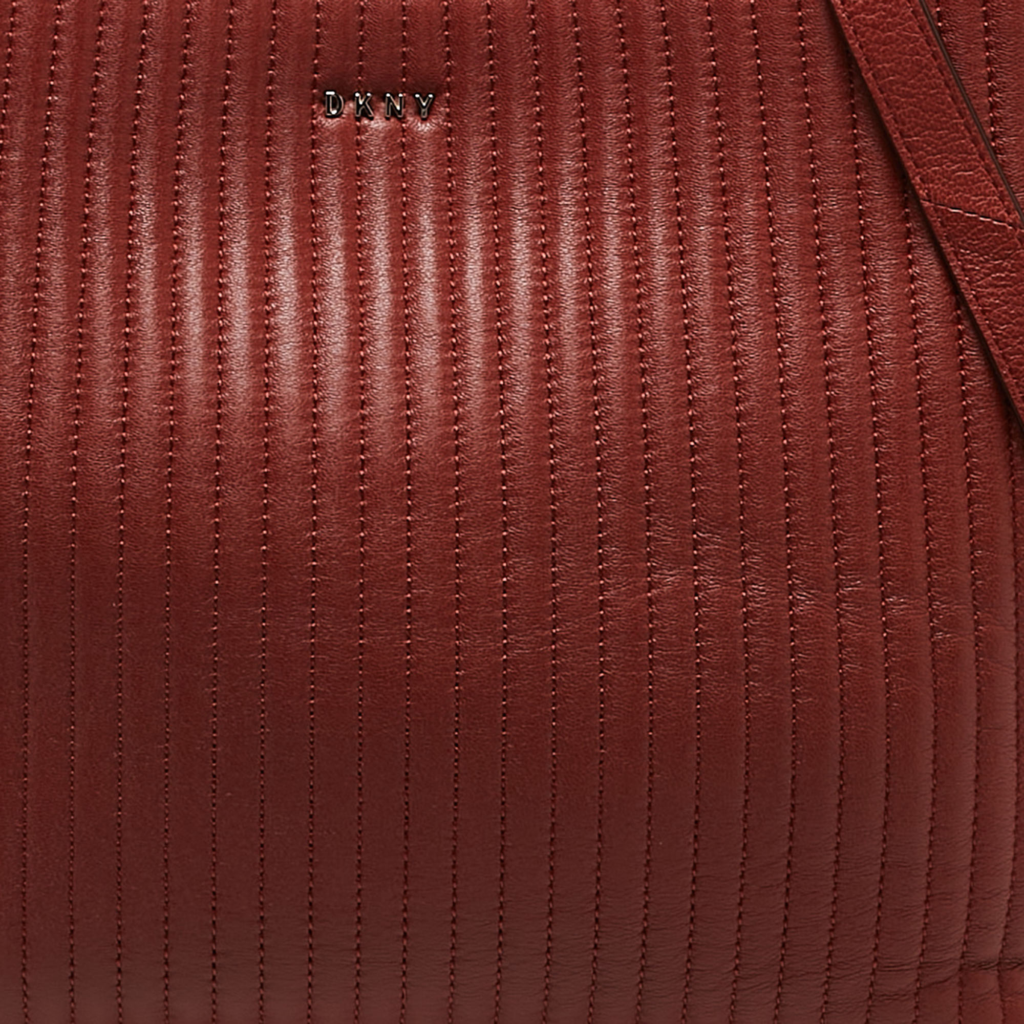 DKNY Brick Red Leather Pinstripe Gansevoort Tote