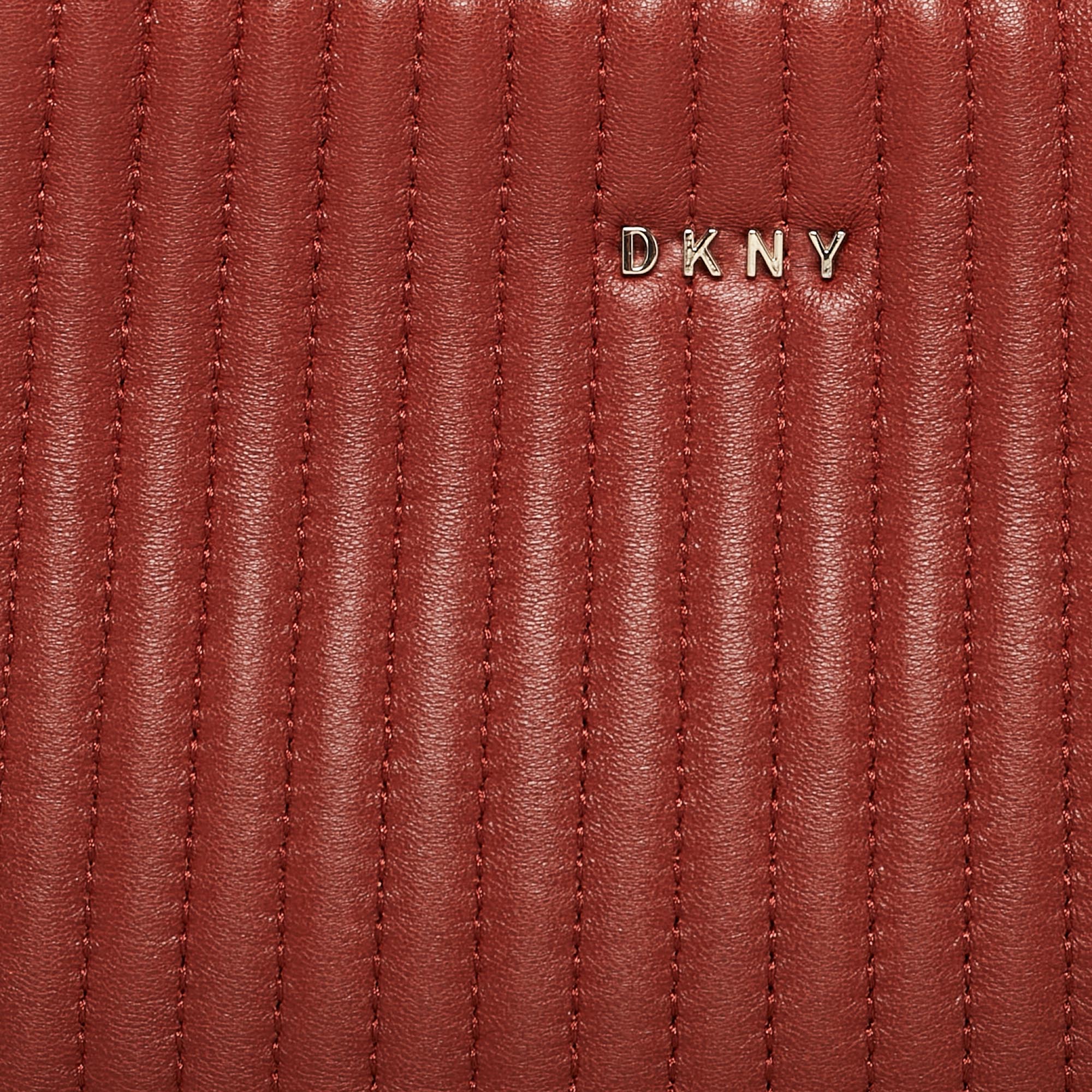 DKNY Brick Red Leather Pinstripe Gansevoort Tote