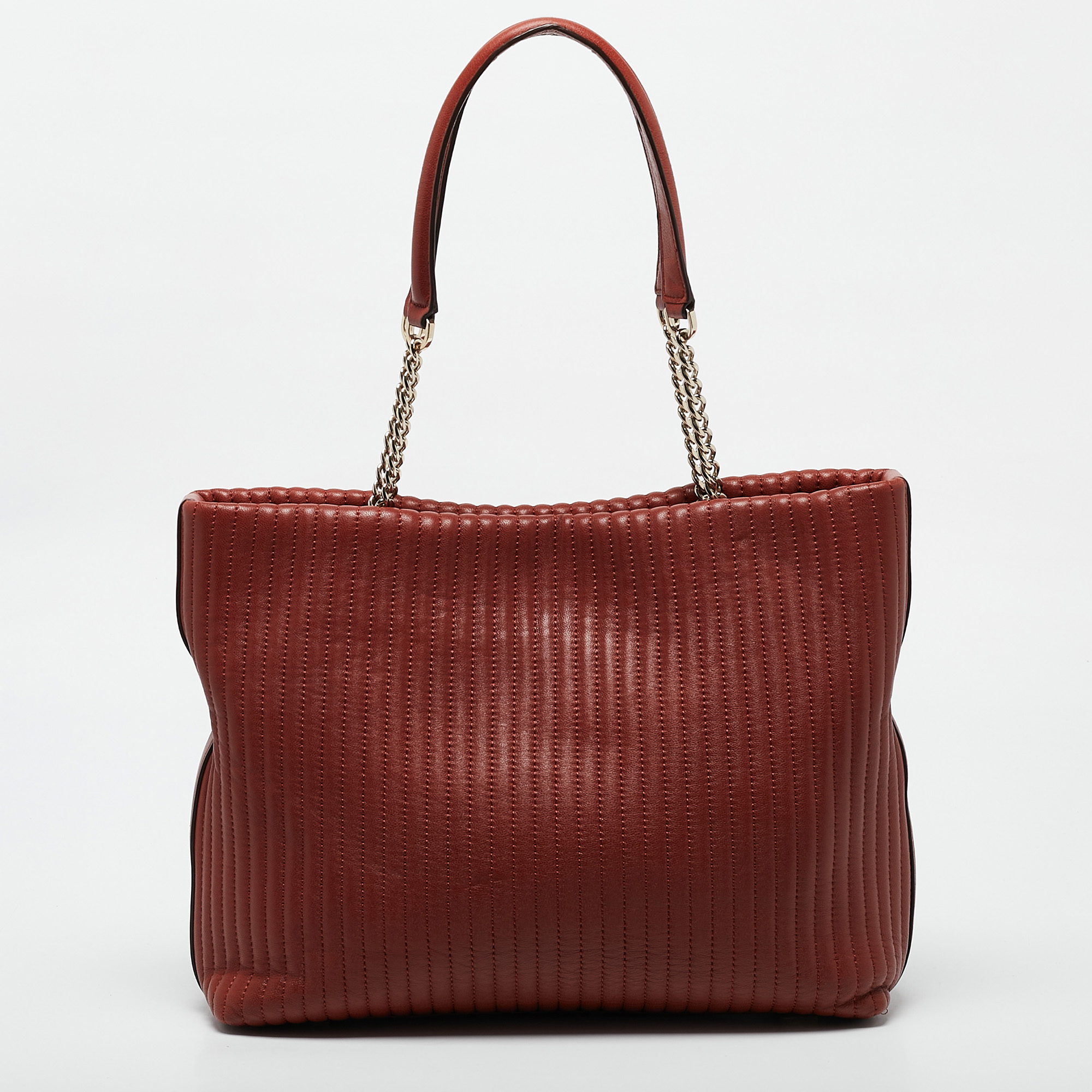 DKNY Brick Red Leather Pinstripe Gansevoort Tote