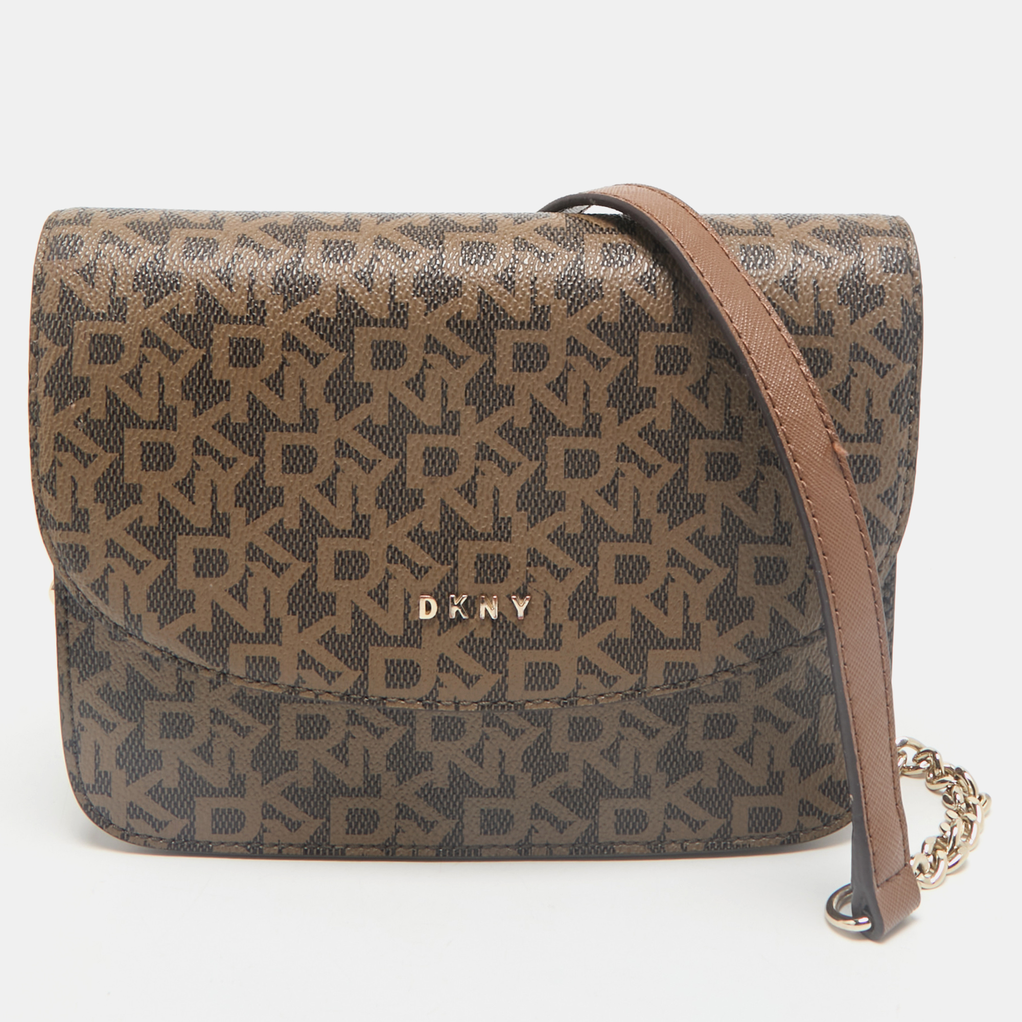 DKNY Two Tone Brown Signature Coated Canvas Bryant Park Flap Crossbody Bag
DKNY Two Tone Brown Signature Coated Canvas Bryant Park Flap Crossbody Bag