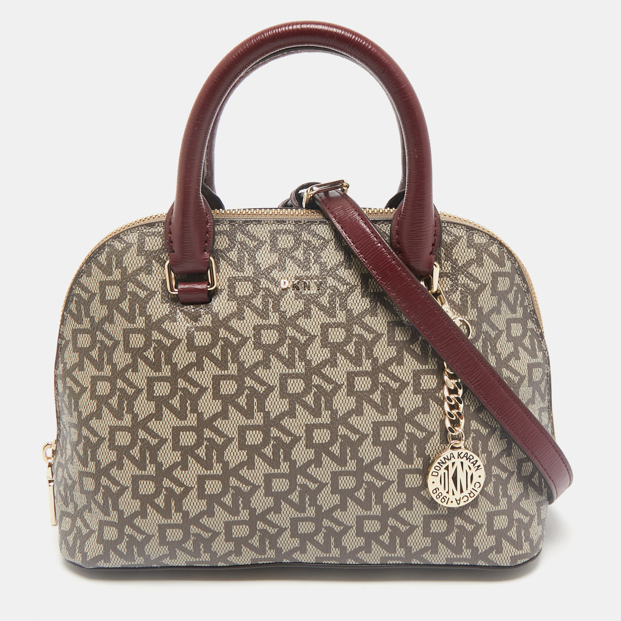 Dkny Brown/Maroon Signature Coated Canvas and Leather Small Dome Satchel, Beige
Dkny Brown/Maroon Signature Coated Canvas and Leather Small Dome Satchel, Beige
