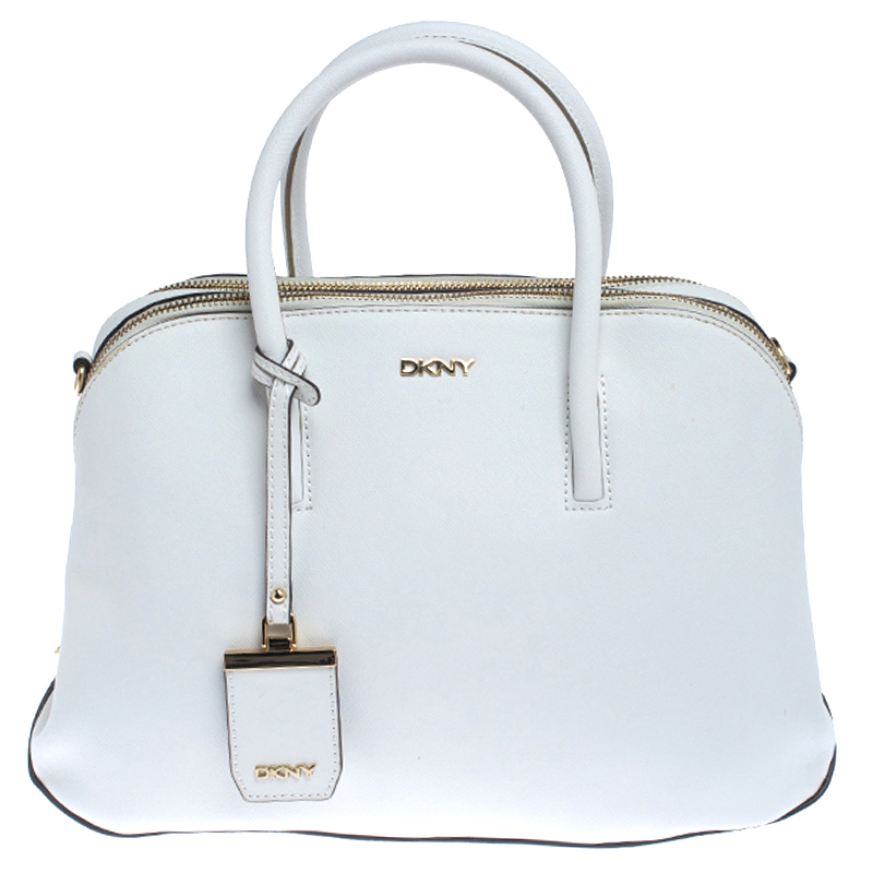 Image of Dkny White Leather Double Zip Satchel