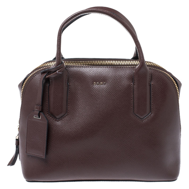 Image of Dkny Burgundy Leather Double Zipper Satchel