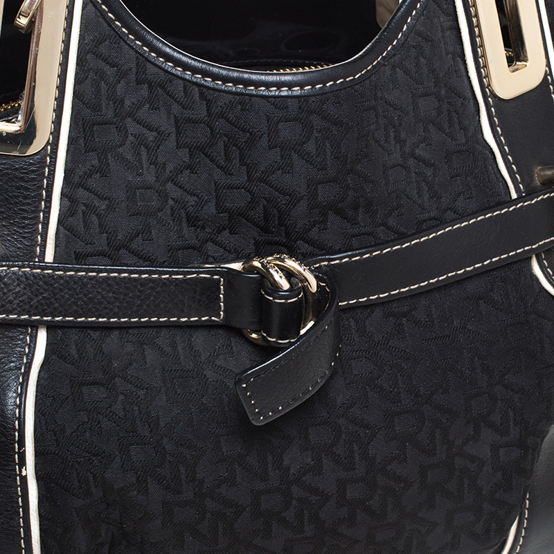 DKNY Black Monogram Fabric And Leather Tote