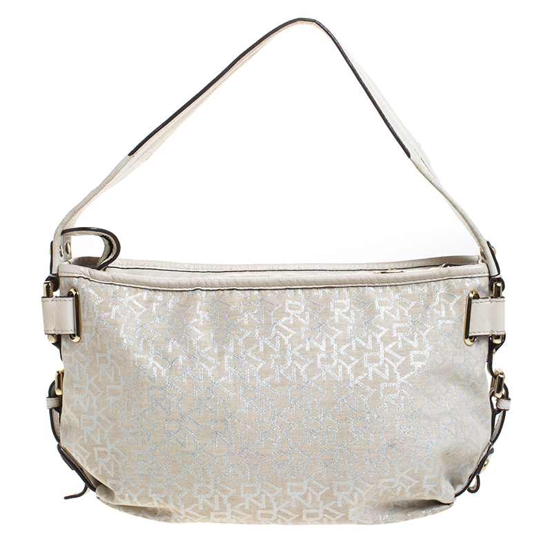 Dkny Ivory Signature Fabric And Leather Shoulder Bag