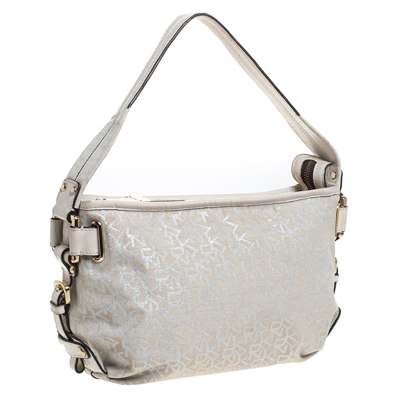Dkny Ivory Signature Fabric And Leather Shoulder Bag