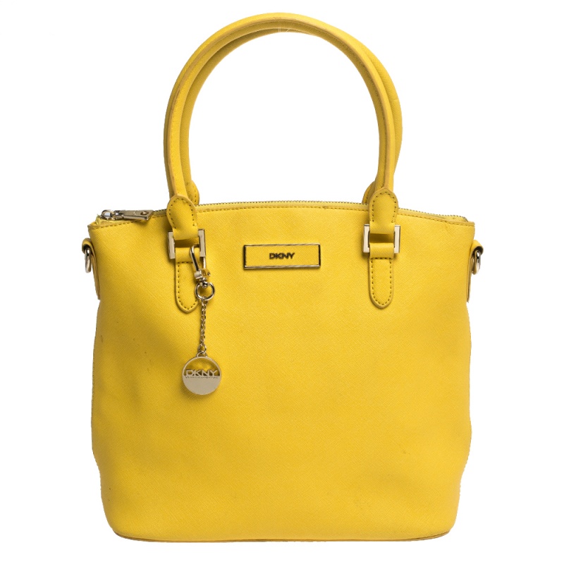 Image of Dkny Yellow Leather Top Zip Tote