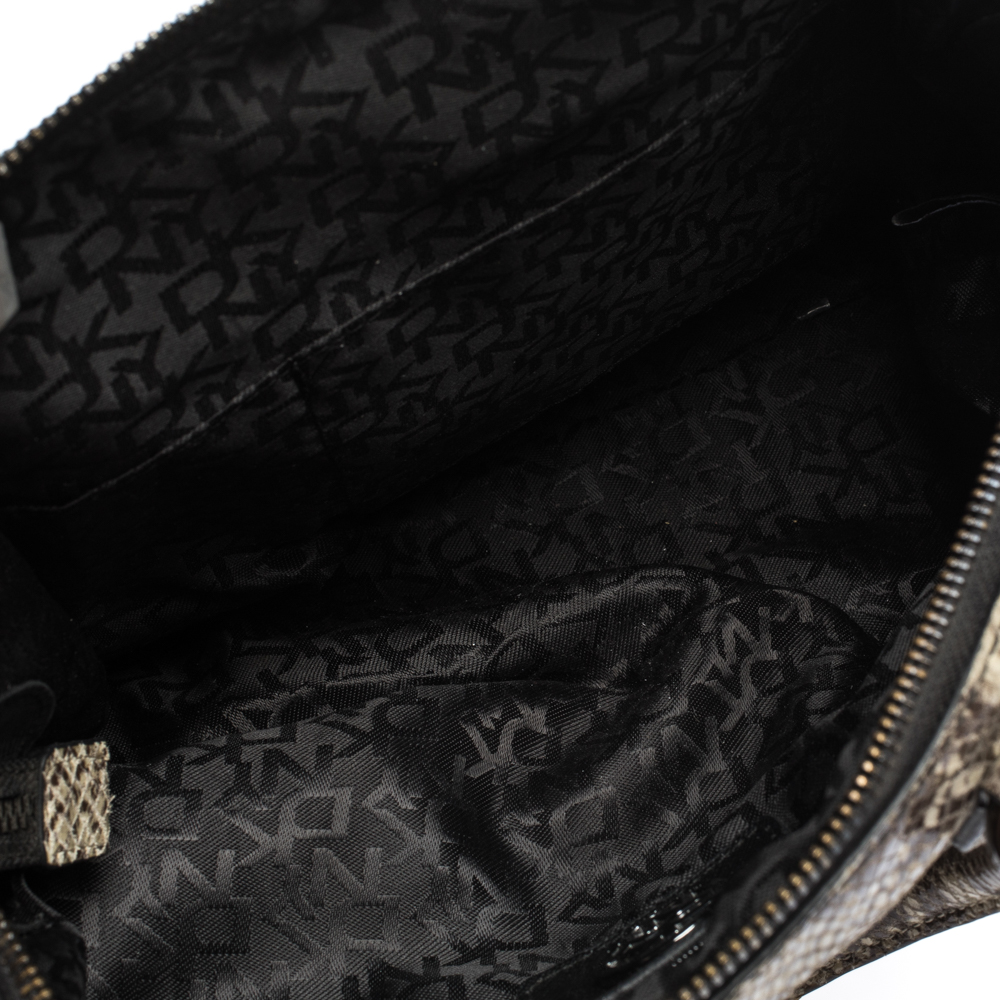 Dkny Beige/Black Python Embossed Leather Satchel
