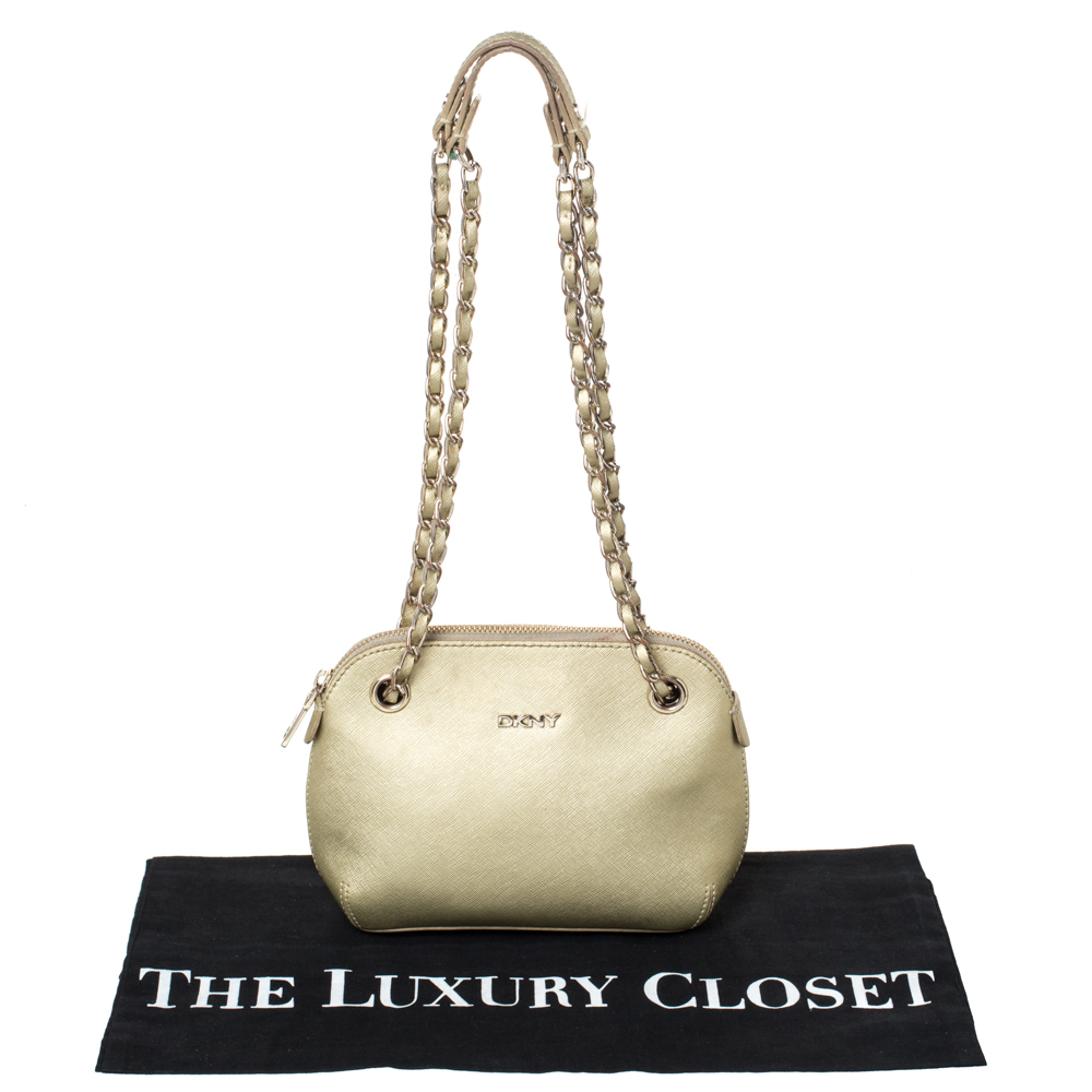 Dkny Gold Leather Dome Chain Shoulder Bag