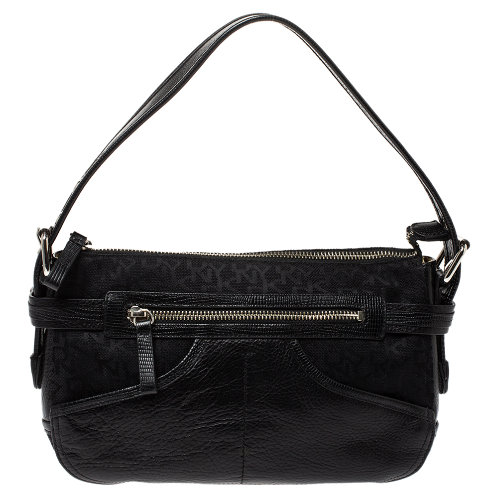 Image of DKNY Black Canvas and Leather Shoulder Bag