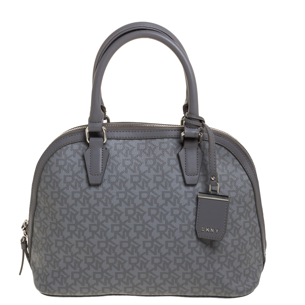 Image of DKNY Grey Signature Coated Canvas Dome Satchel