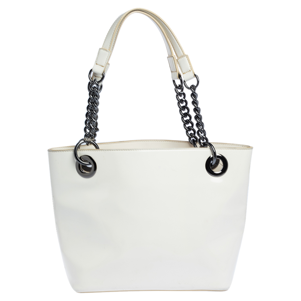 Dkny White Patent Leather Chain Tote