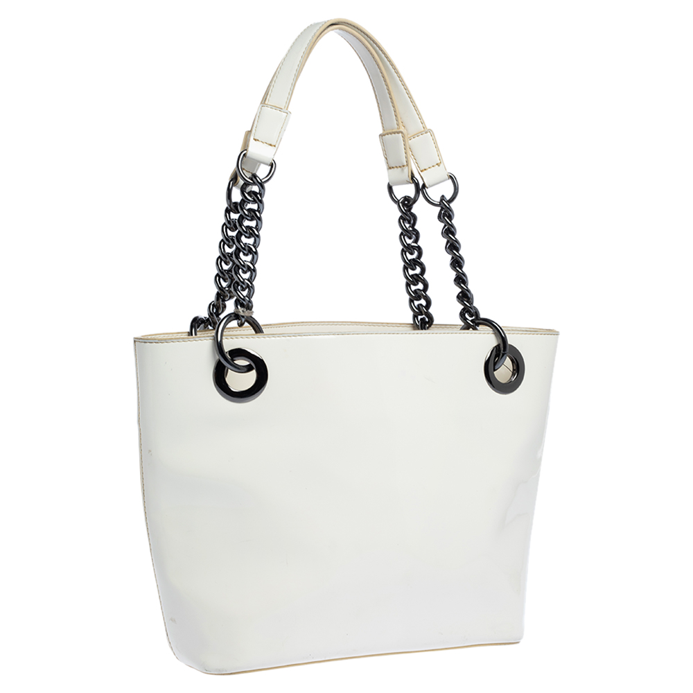 Dkny White Patent Leather Chain Tote