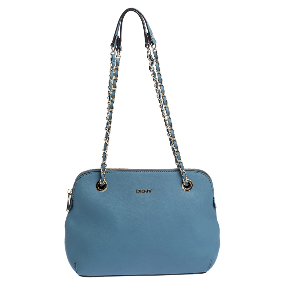 Image of Dkny Blue Leather Camille Dome Shoulder Bag