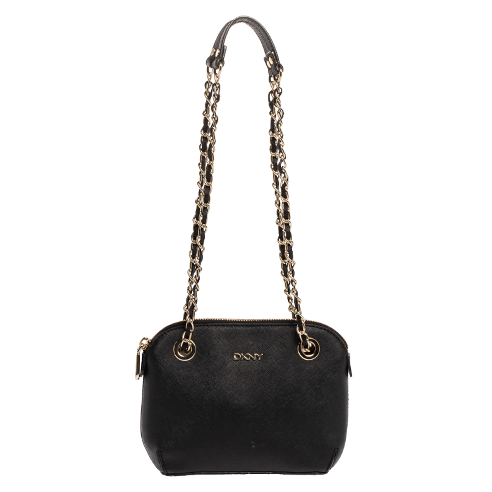 Image of Dkny Black Leather Camille Dome Shoulder Bag