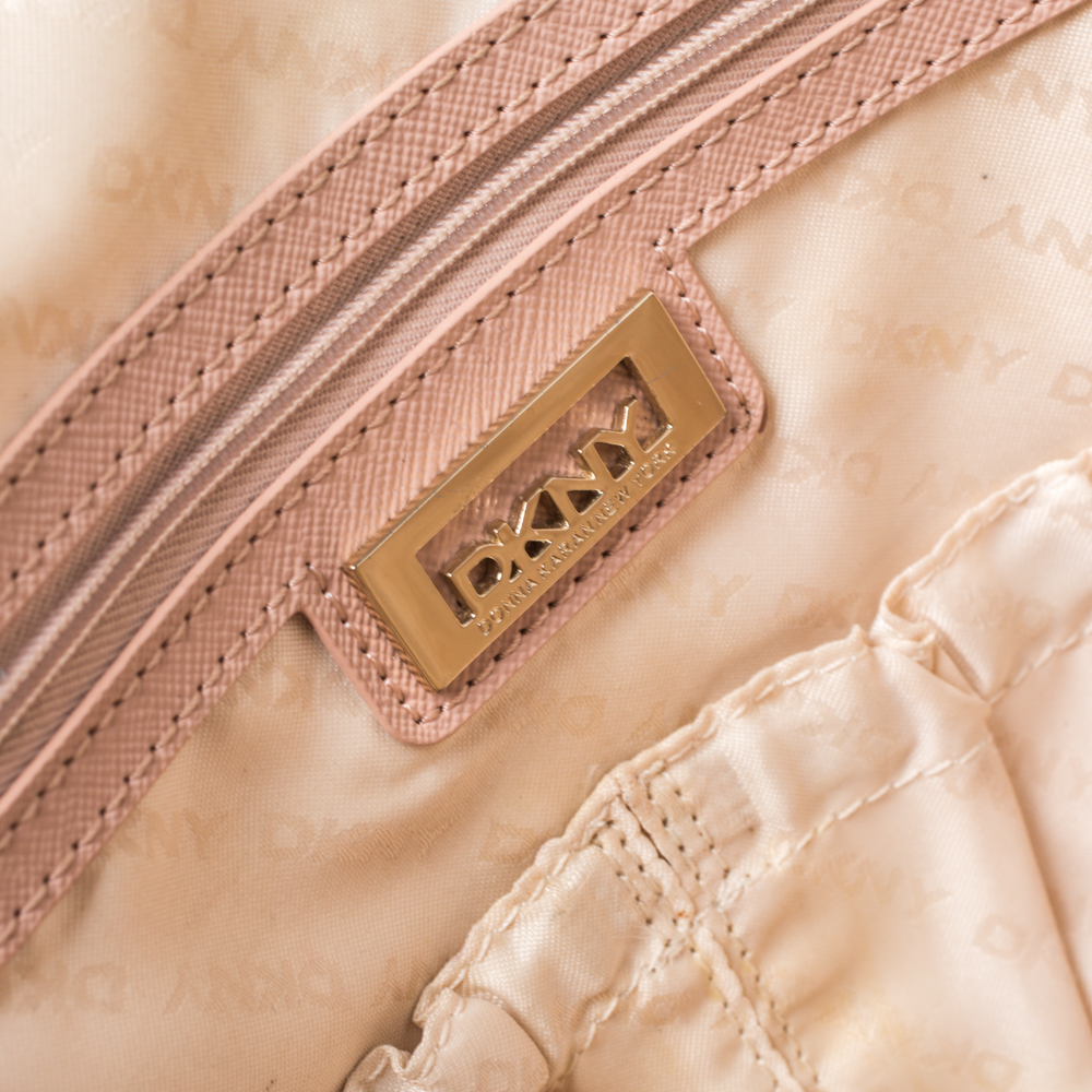Dkny Pink/Beige Signature Canvas And Leather Dome Satchel