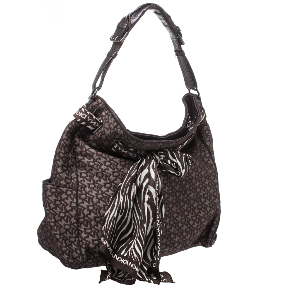 Dkny Brown Signature Canvas Scarf Hobo