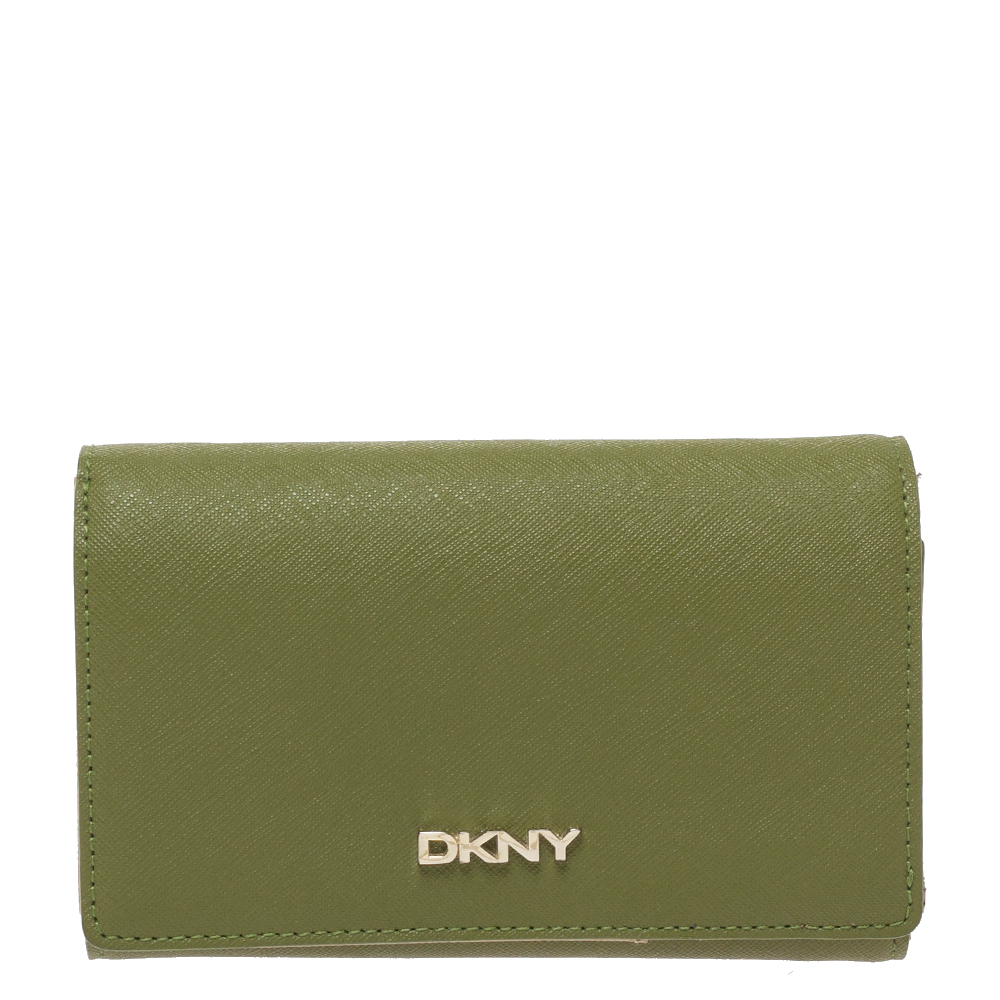Image of Dkny Green Leather Trifold Compact Wallet