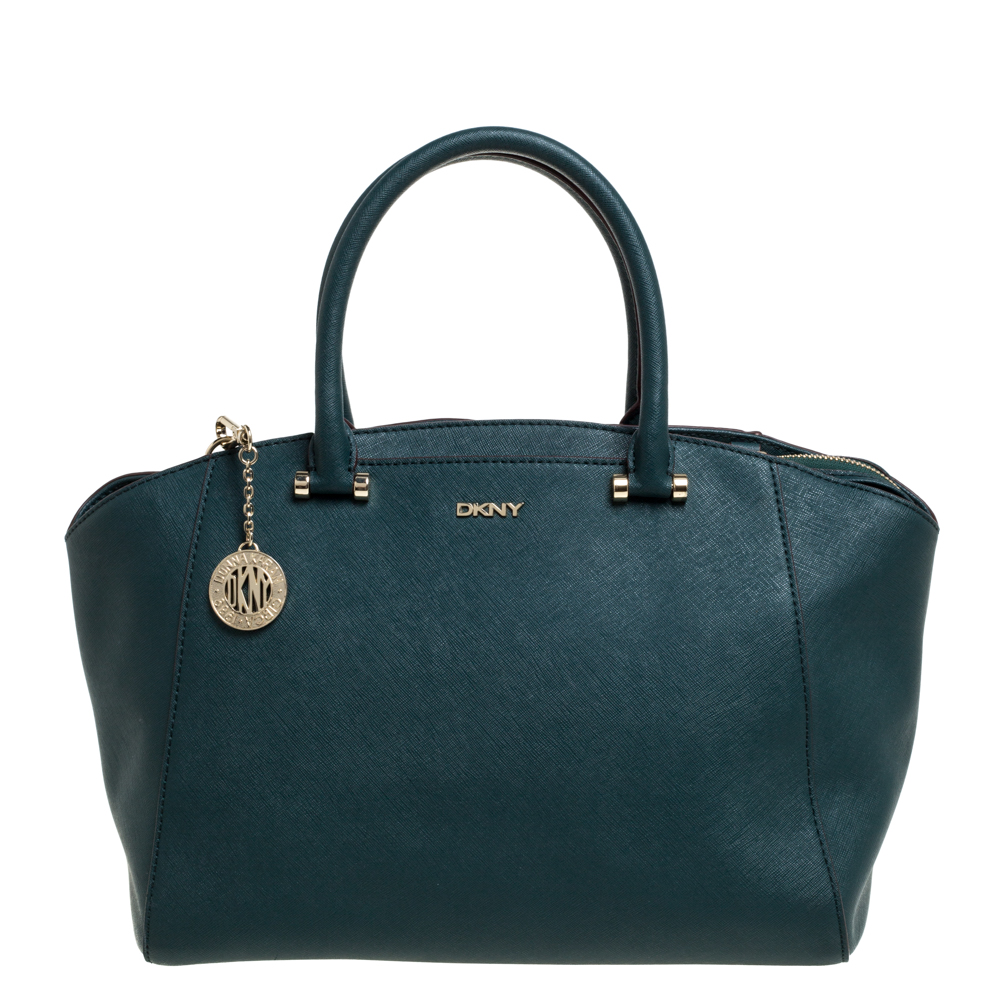 Image of DKNY Green Leather Chelsea Top Zip Satchel