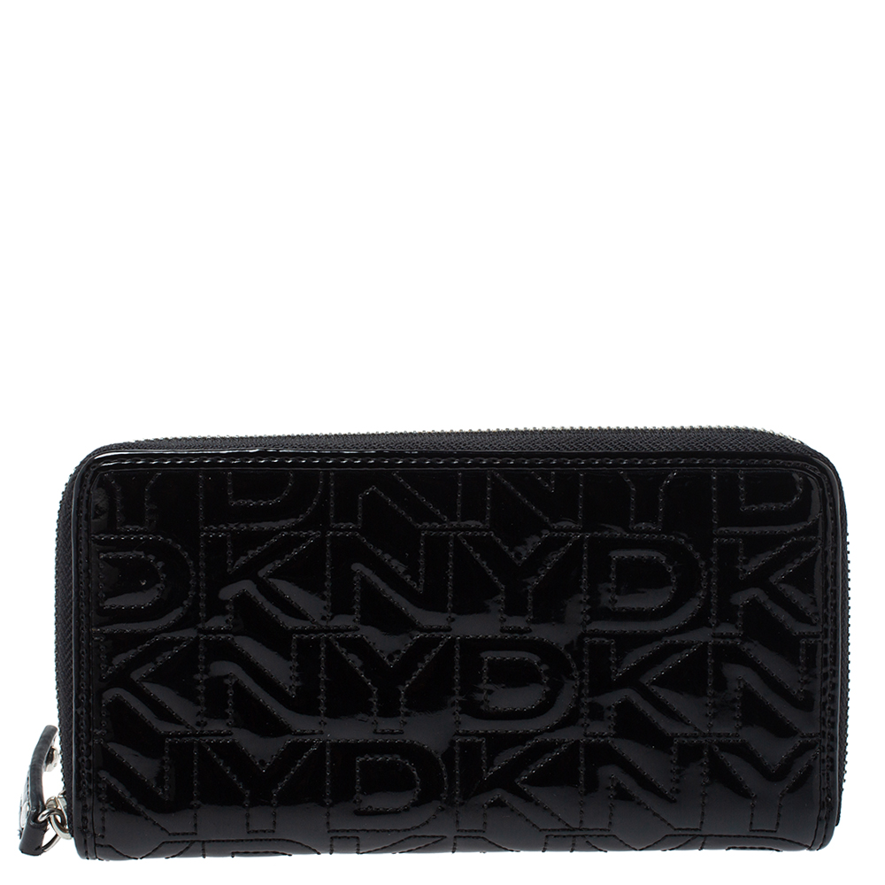 Image of Dkny Black Patent Leather Zip Around Continental Wallet