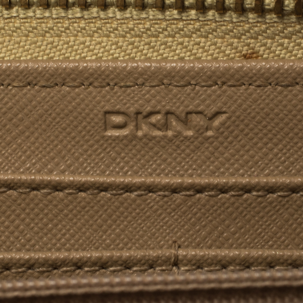 Dkny Metallic Beige Leather Zip Around Wallet