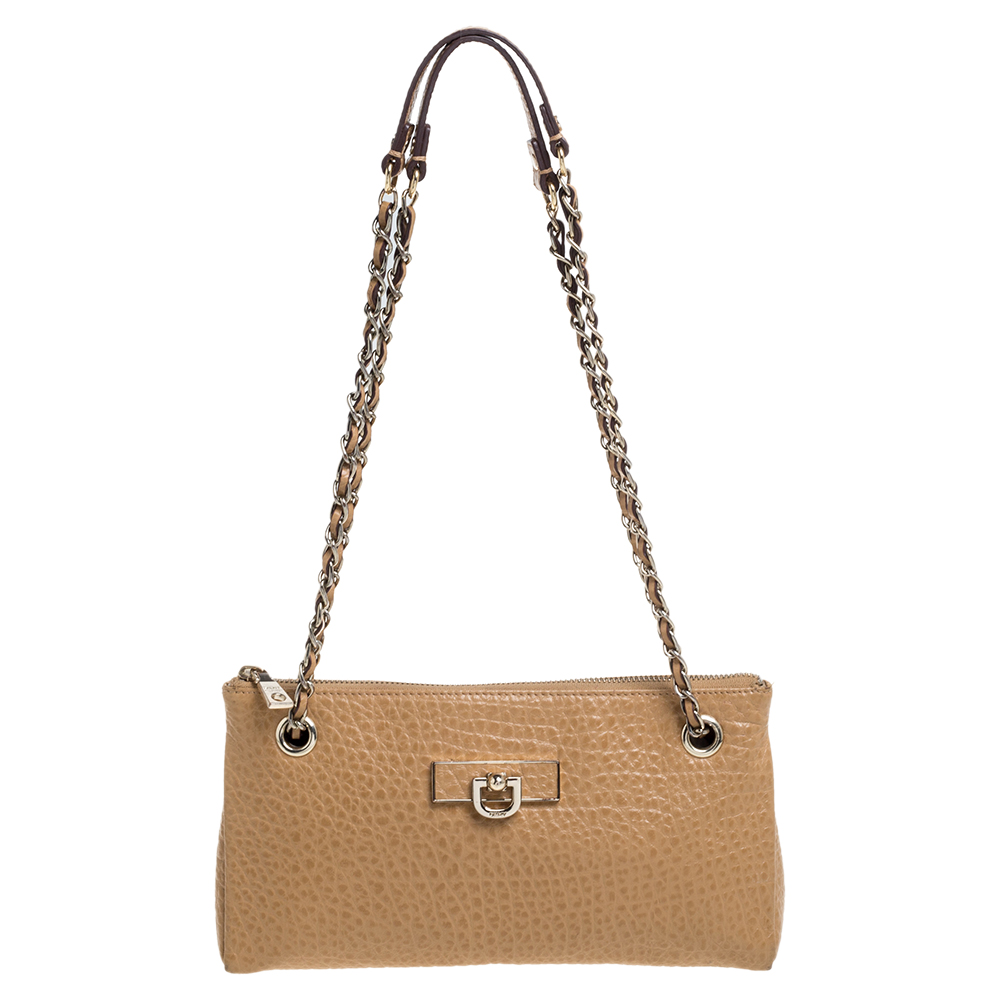 Image of Dkny Brown Leather Zip Shoulder Bag