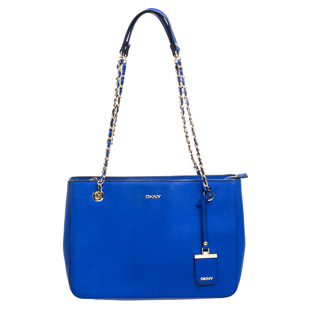 Image of Dkny Blue Leather Bryant Chain Shoulder Bag