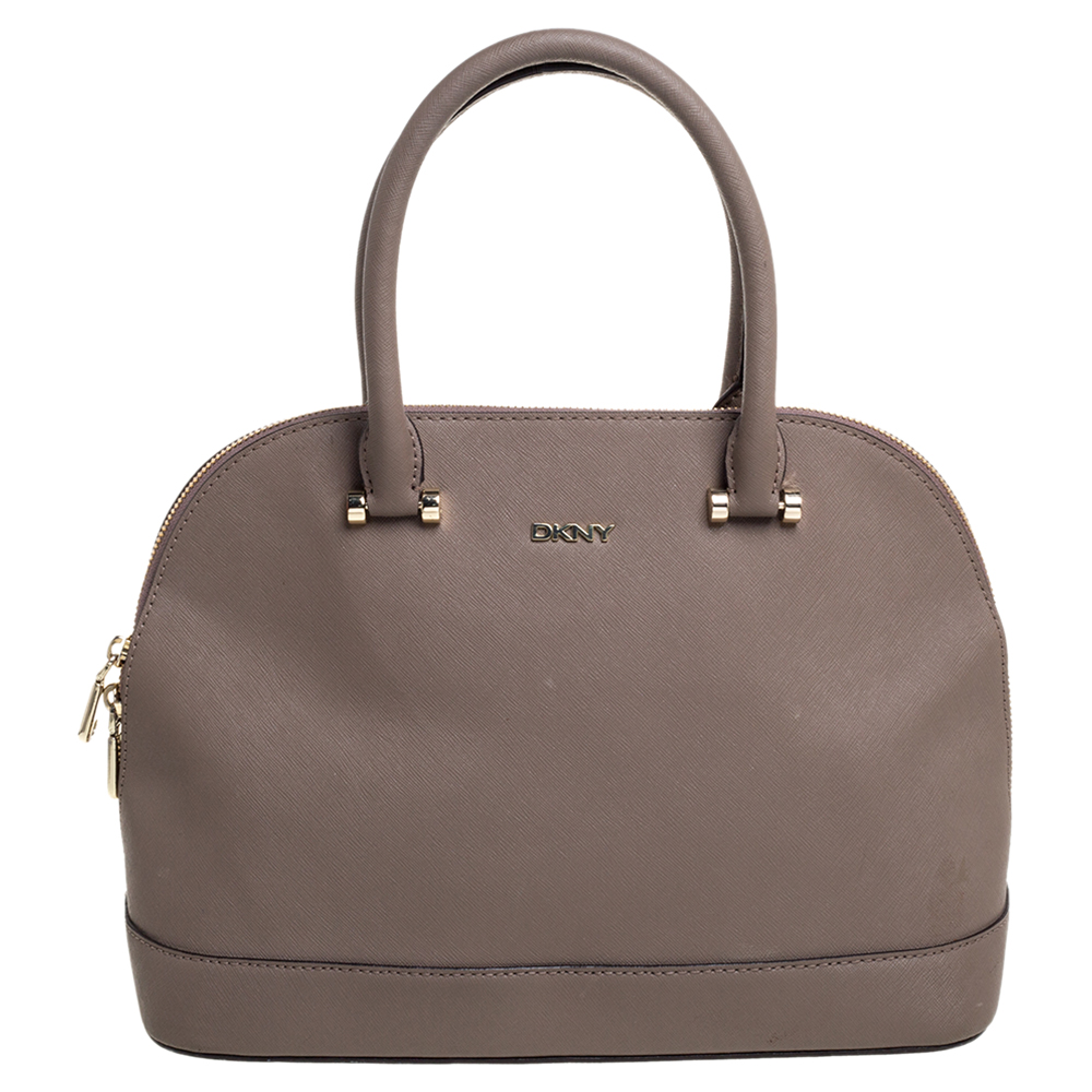 Image of Dkny Beige Leather Bryant Dome Satchel