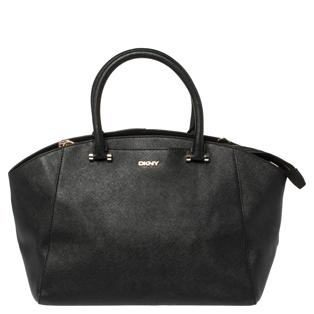 Image of Dkny Black Leather Zip Dome Satchel