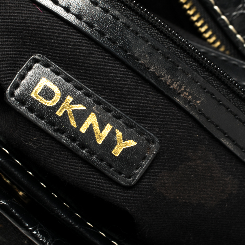Dkny Black/Grey Signature Canvas And Leather Hobo
