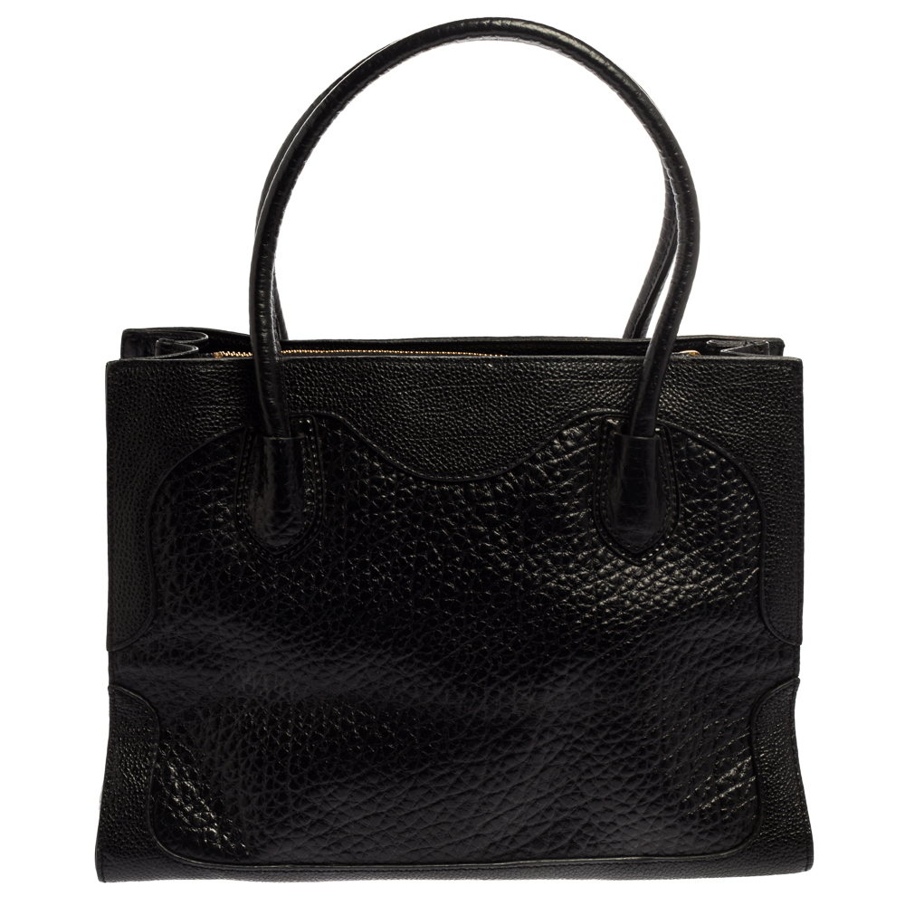 DKNY Black Textured Leather Middle Zip Tote