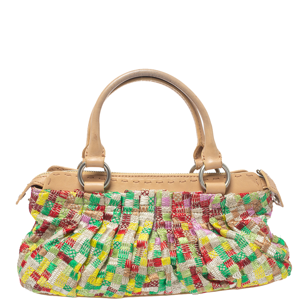 Dkny Multicolor Canvas Embroidered Tote