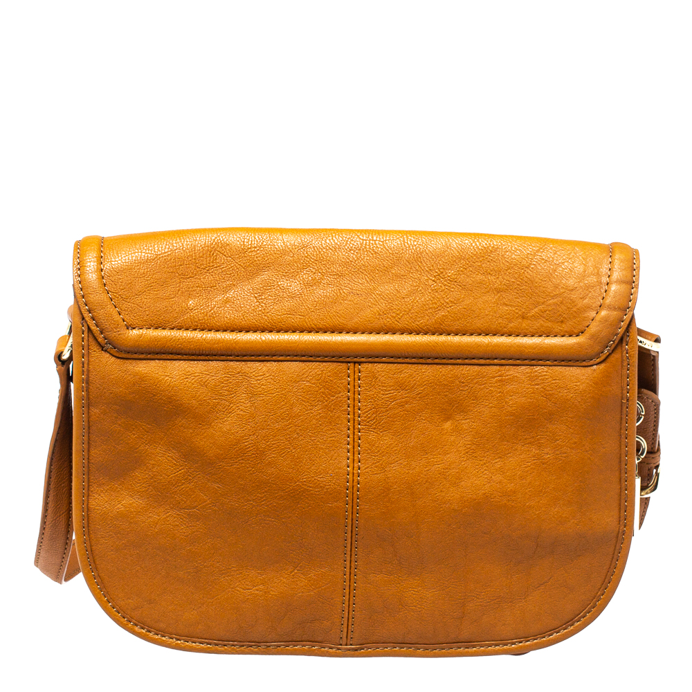 DKNY Tan Leather Push Lock Shoulder Bag