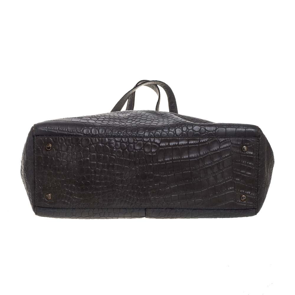 DKNY Grey Crocodile Embossed Leather Tote