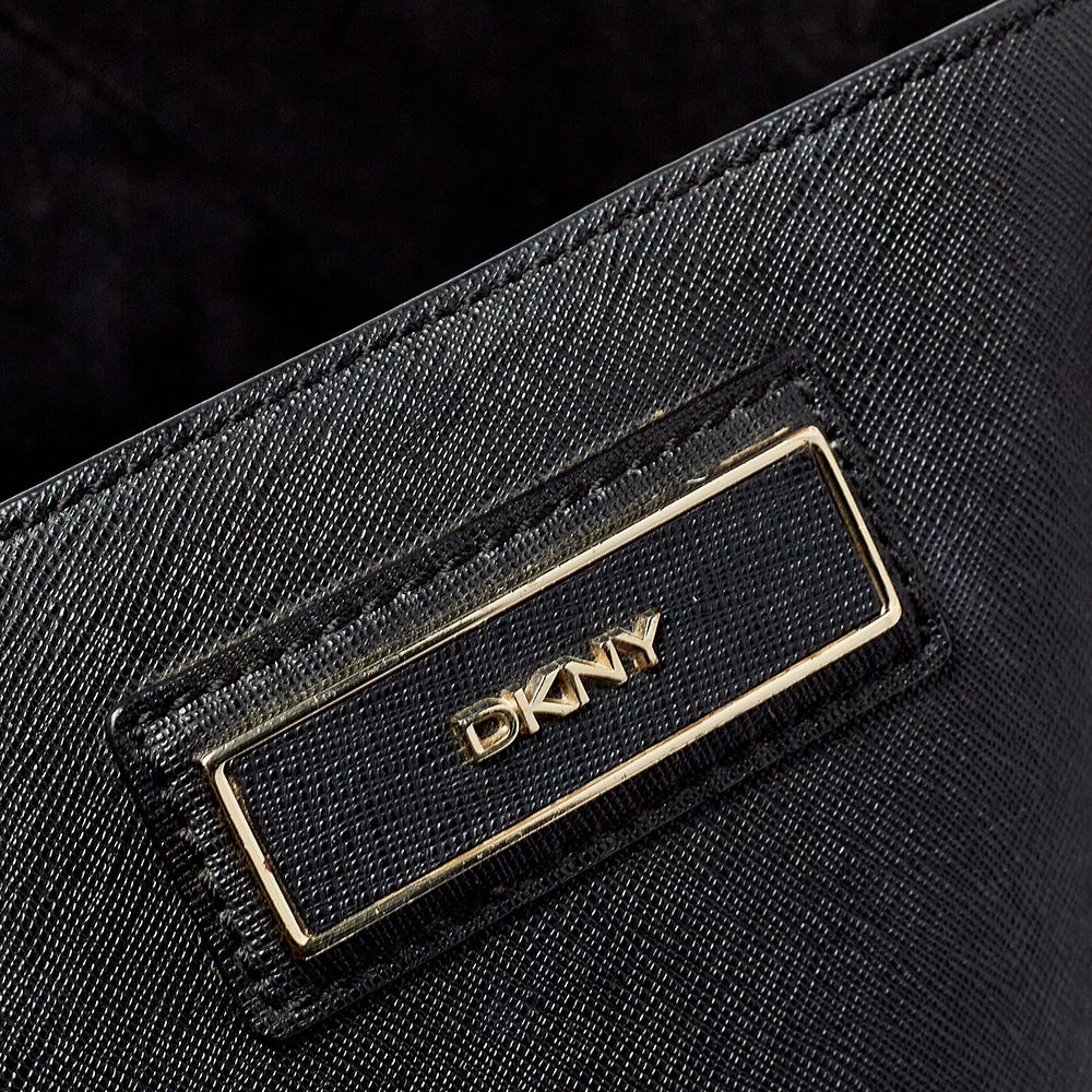 DKNY Black Saffiano Leather Double Zip Tote