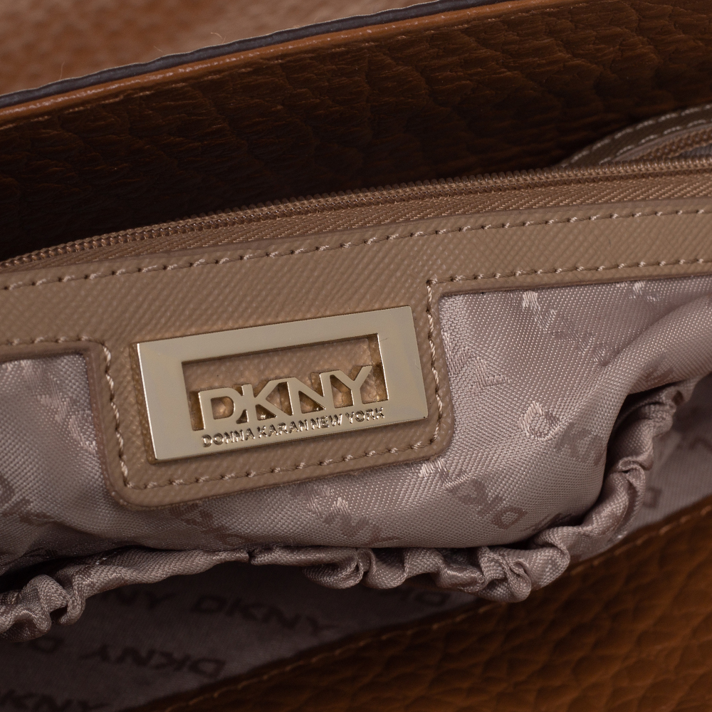 DKNY Caramel Brown Pebbled Leather Padlock Tote