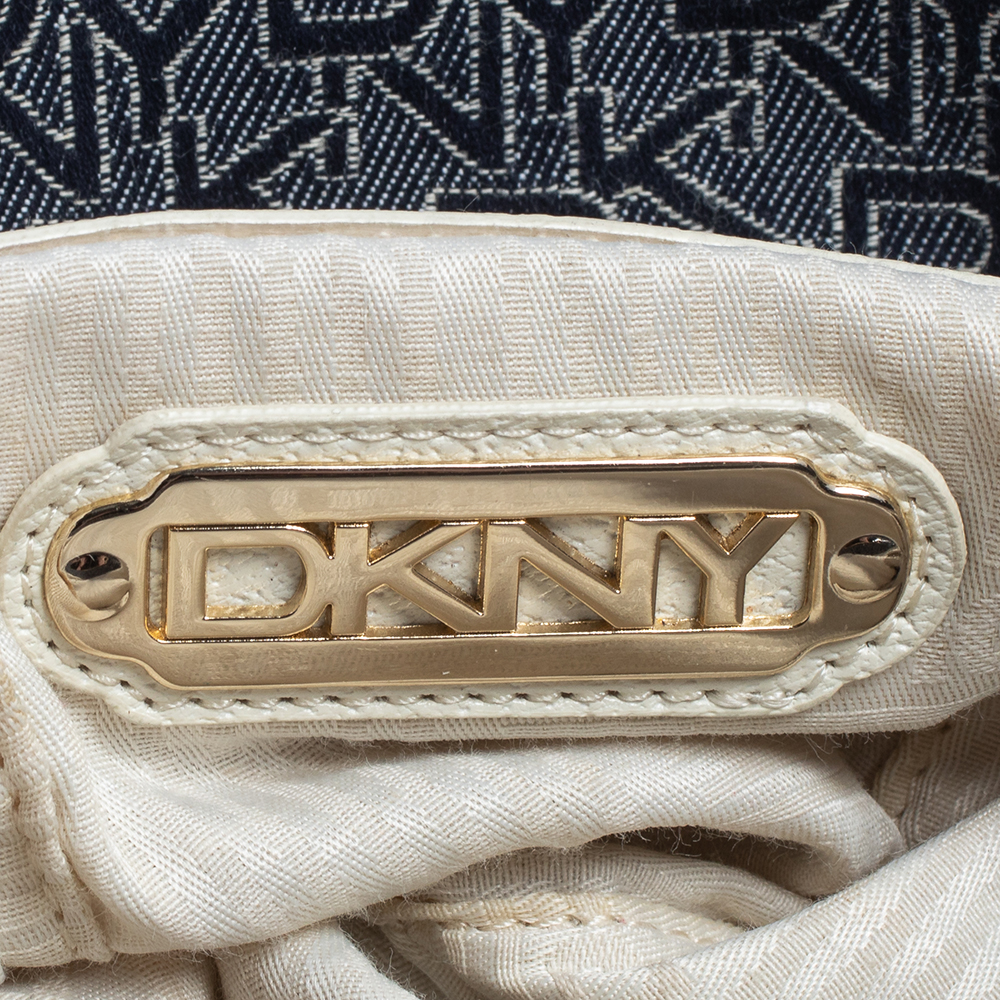 Dkny Navy Blue/Brown Monogram Canvas And Leather Hobo