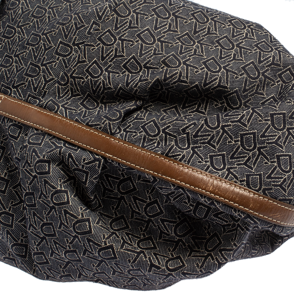 Dkny Navy Blue/Brown Monogram Canvas And Leather Hobo