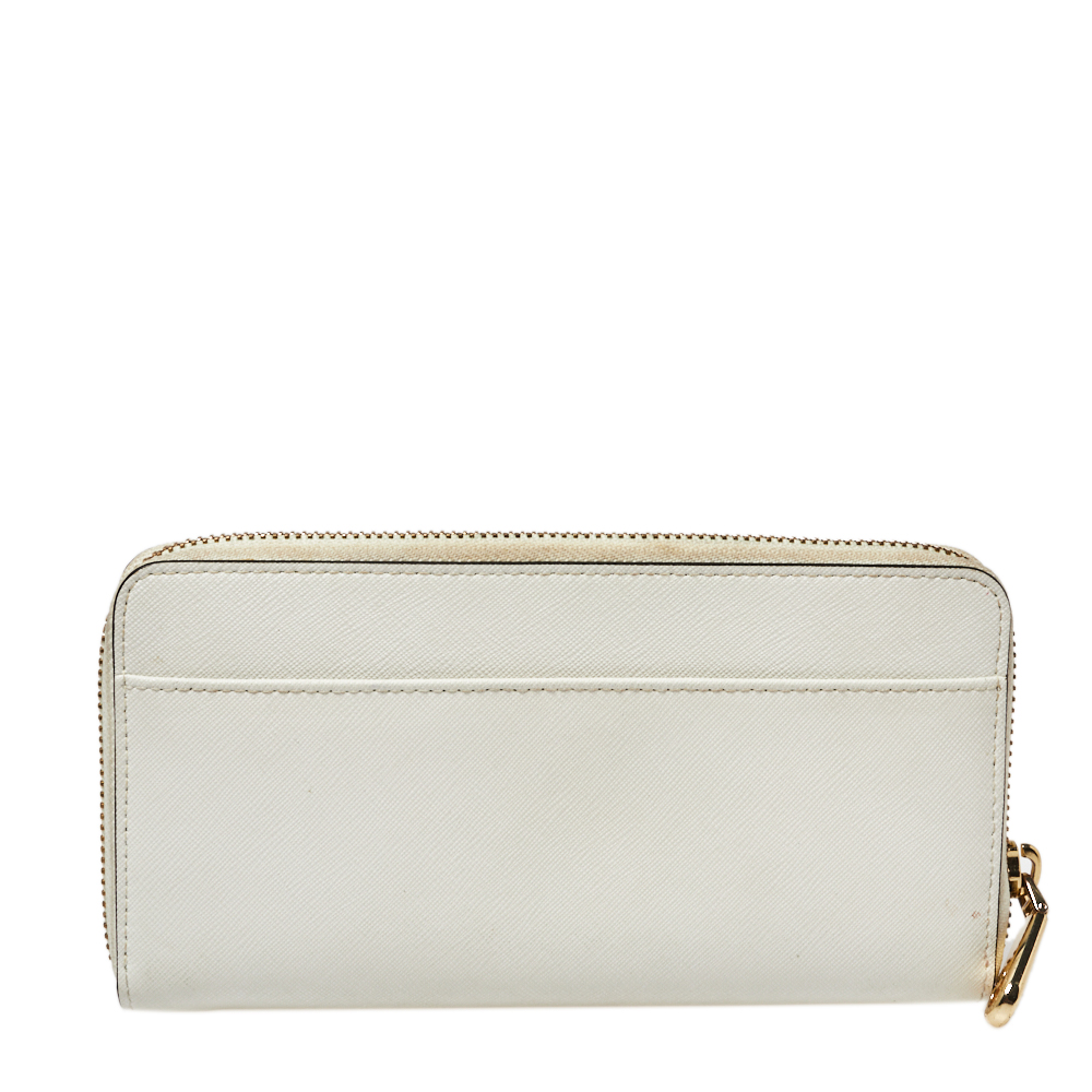 Dkny White Saffiano Leather Zip Around Continental Wallet