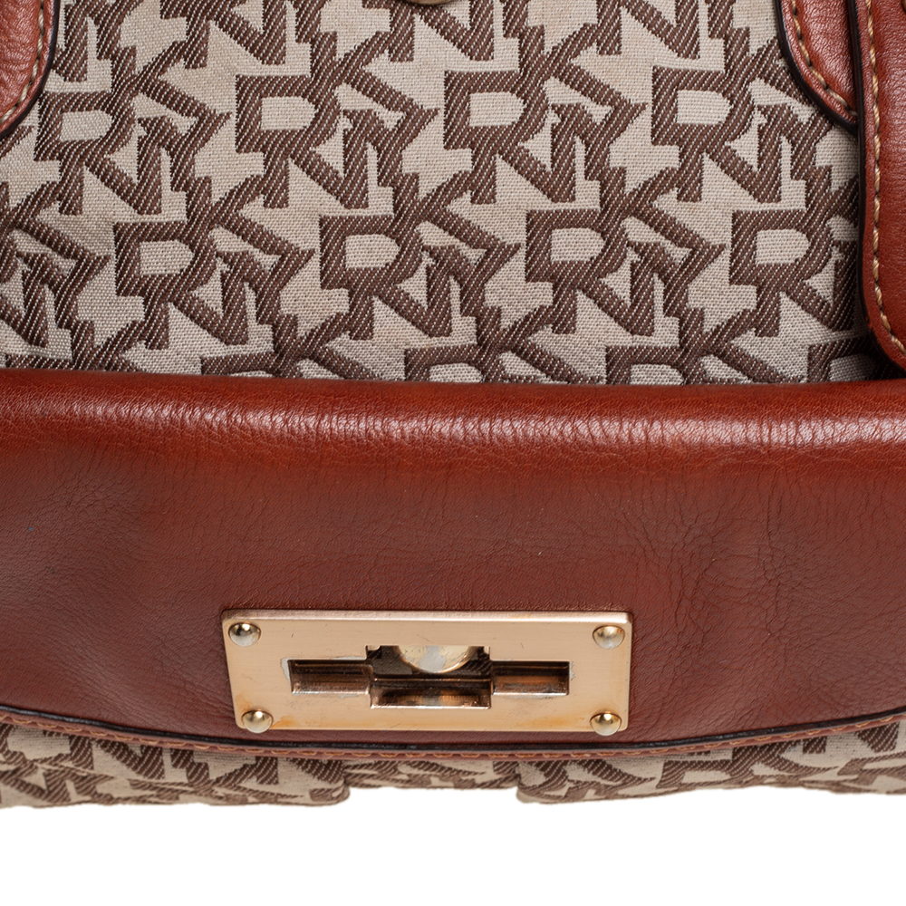 DKNY Beige/Brown Signature Canvas And Leather Satchel