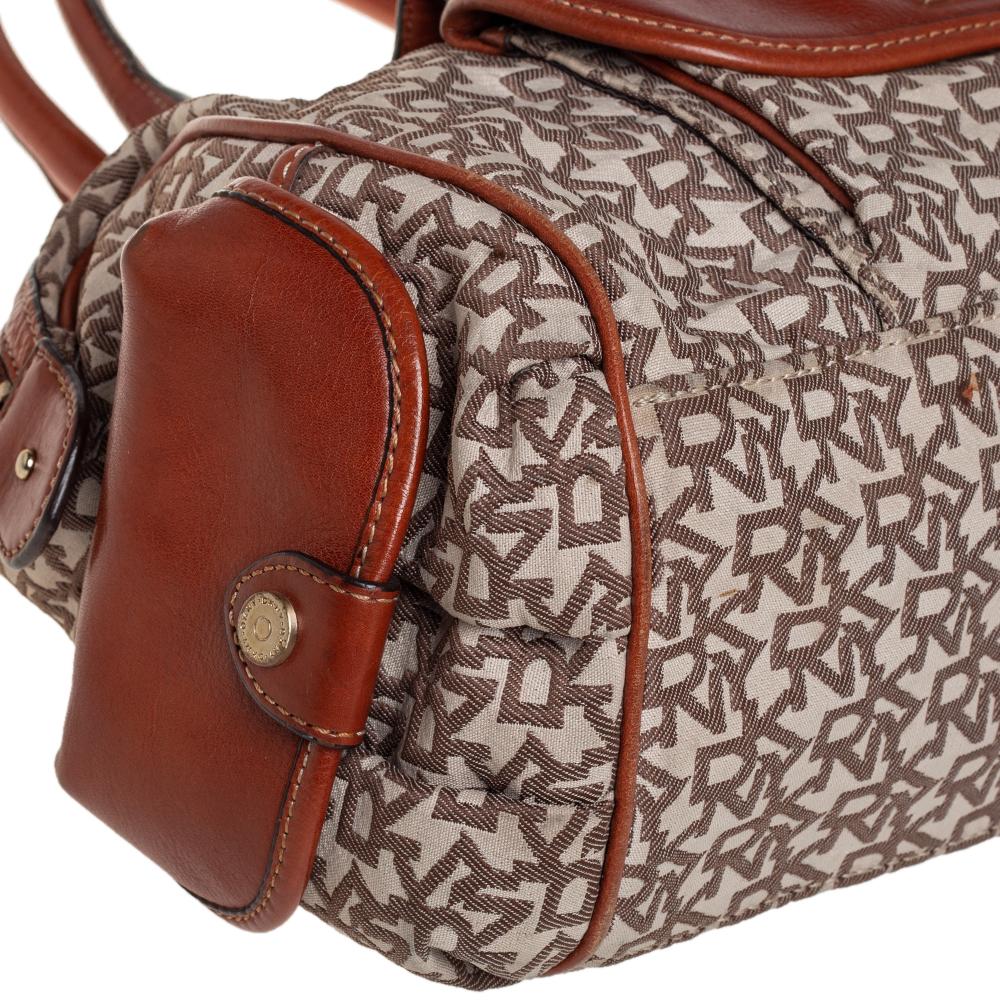 DKNY Beige/Brown Signature Canvas And Leather Satchel