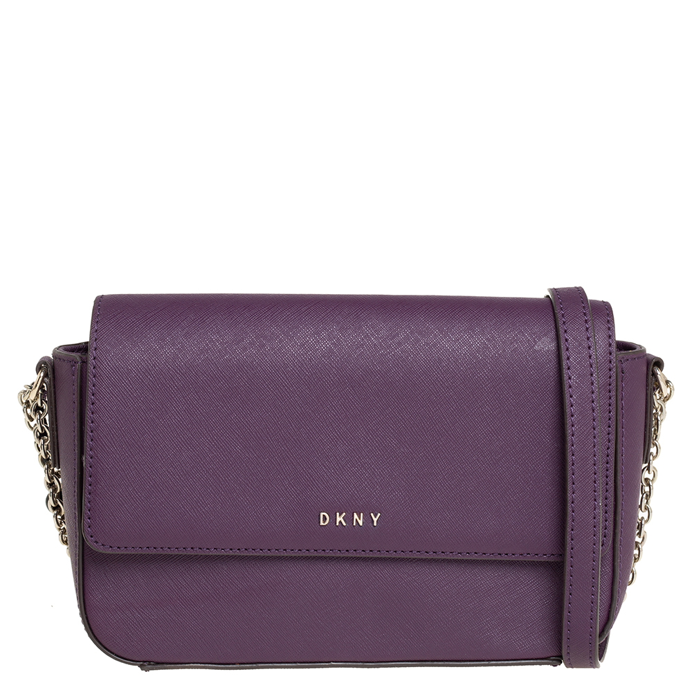 Dkny Purple Leather Flap Chain Shoulder Bag