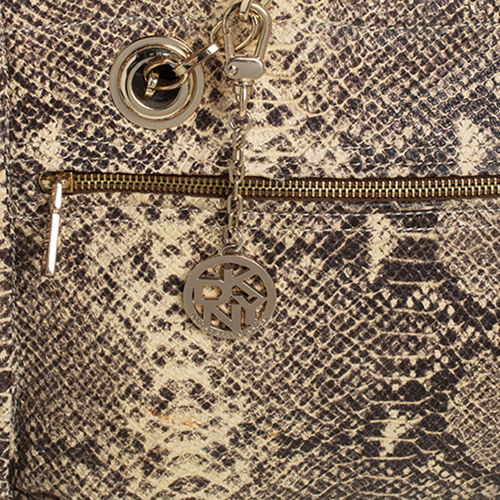 DKNY Beige/Black Snakeskin Embossed Leather  Chain Shoulder Bag