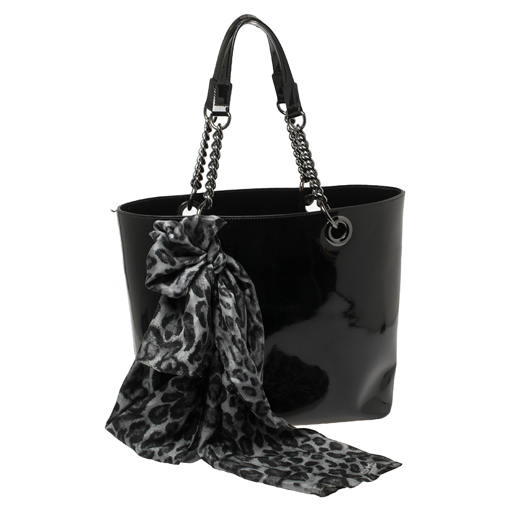 Dkny Black Patent Leather Chain Shopper Tote