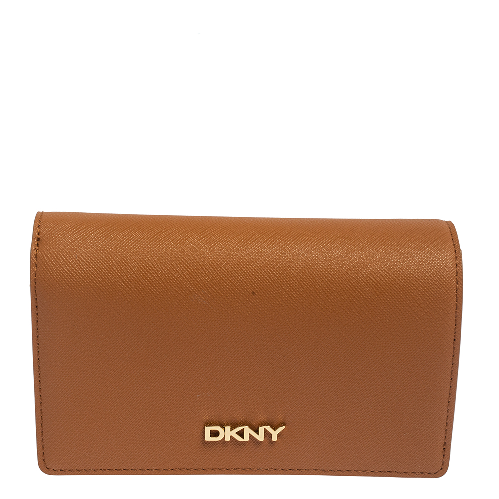 DKNY Tan Leather Flap Wallet