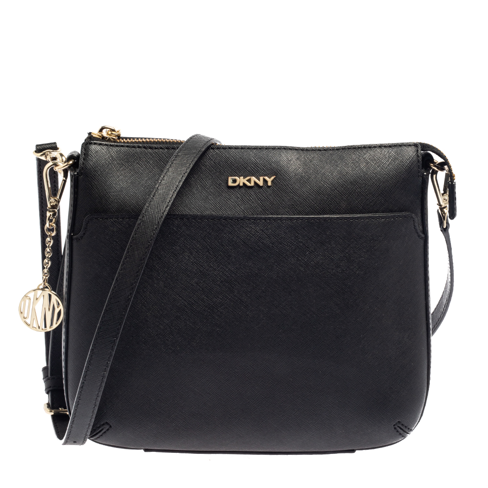 Dkny Black Leather Top Zip Shoulder Bag